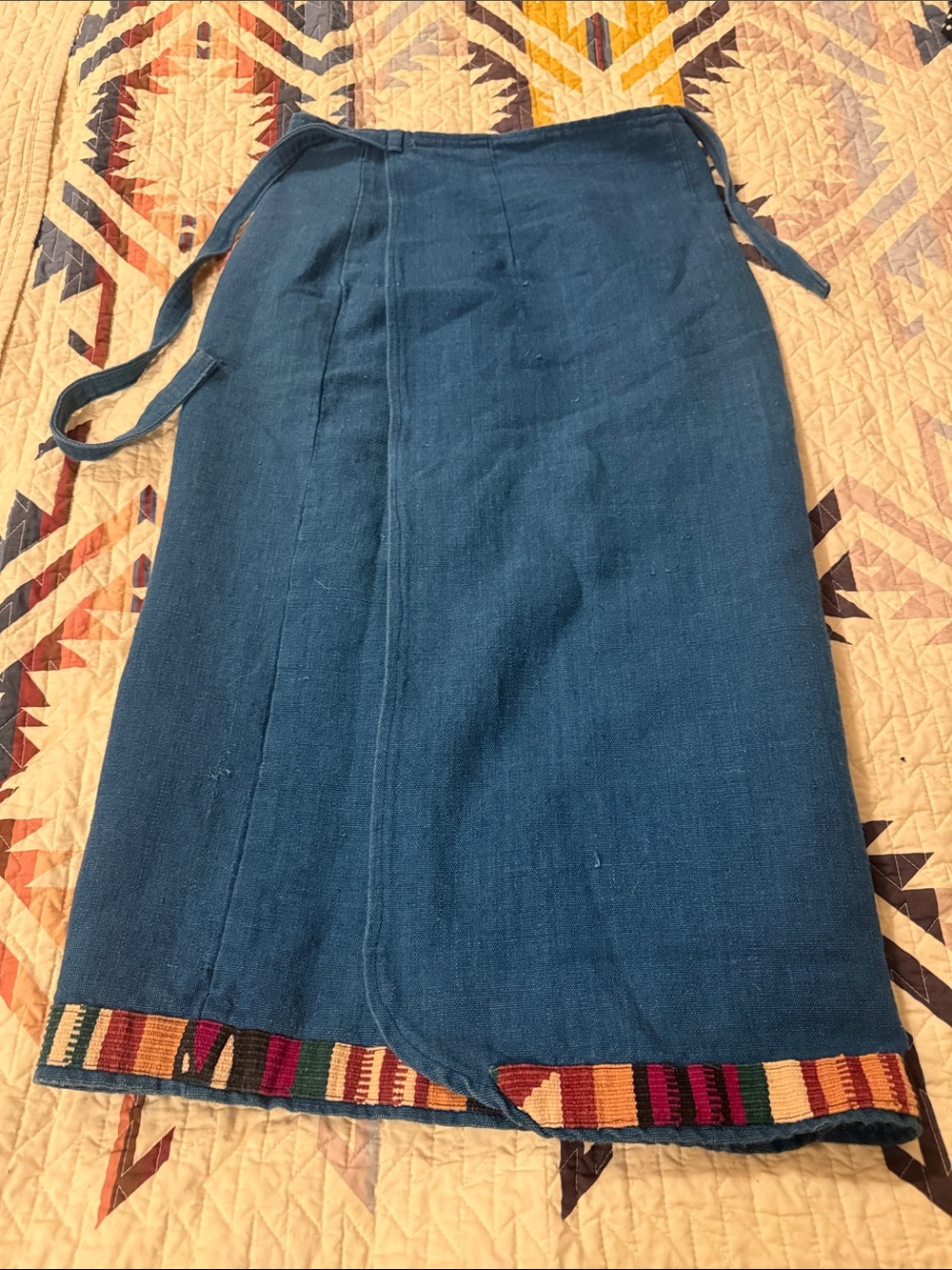 Handcrafted Blue Wrap Skirt with Accent Trim